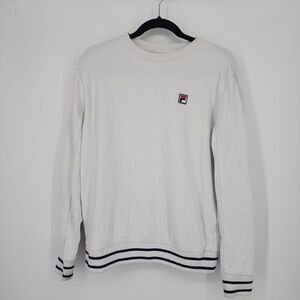 ‎Fila Women's White Blue Stripe Crewneck Pullover Sweatshirt Size Large